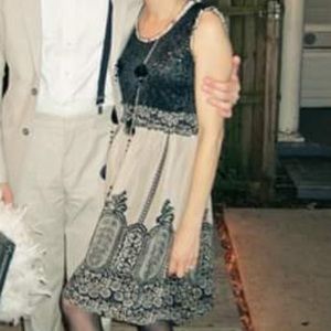 Cute Sequined Black & Cream Cocktail Dress Sz S